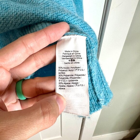 J. Crew Turquoise Blue Ruffle-Neck Sweater Mock Neck Alpaca Blend Size Large - Picture 4 of 6